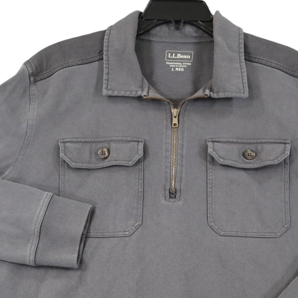 LL‎ Bean Quarter Zip Pullover Mens L Gray Utility Pockets Outdoor Trail Hike